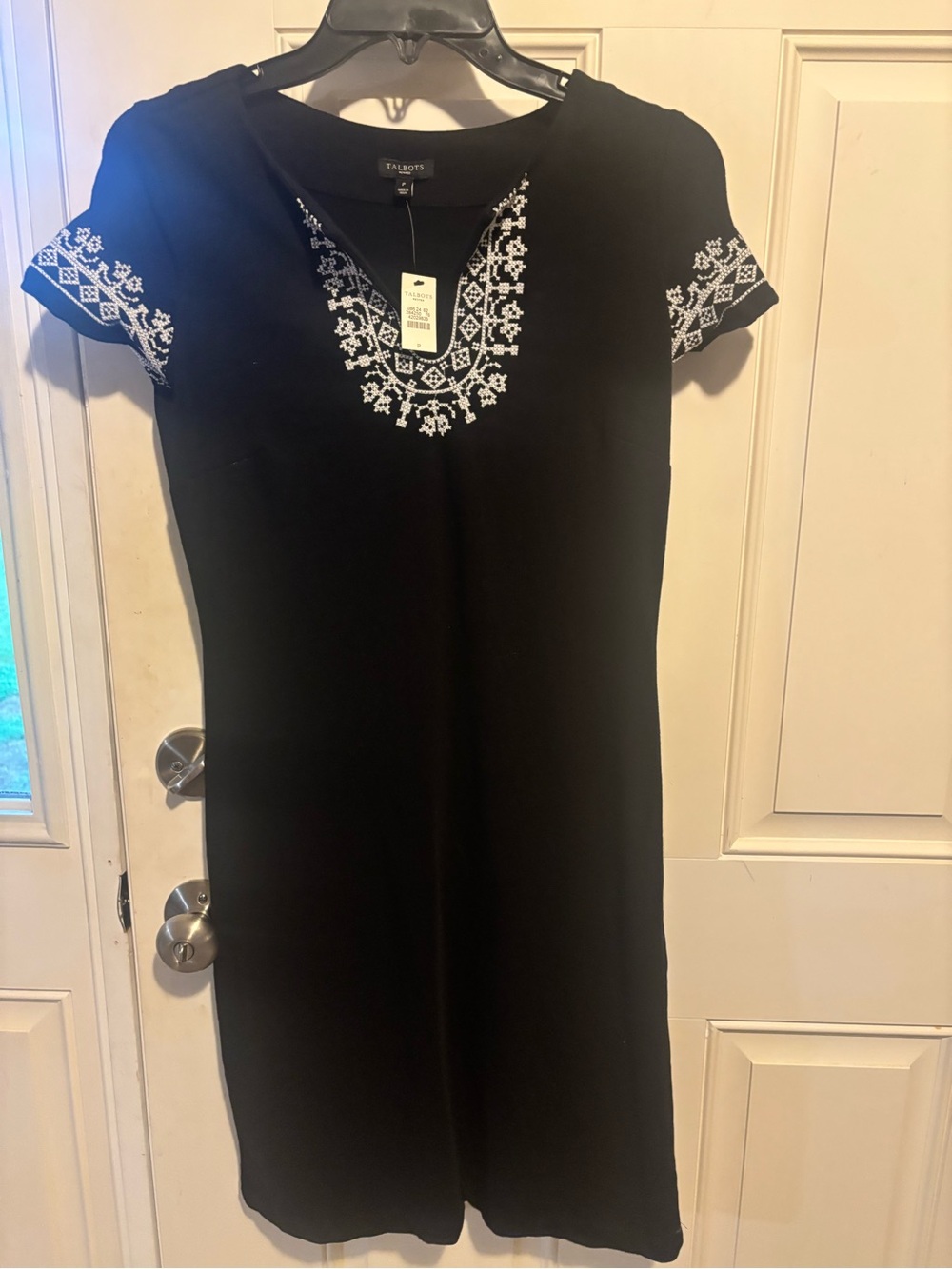 Talbots Black Mini Dress with White Embroidered Neckline
